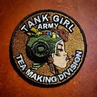 Image 1 of TANK GIRL TEA MAKING PATCH - BRONZE VERSION - WITH TANK GIRL PRINT