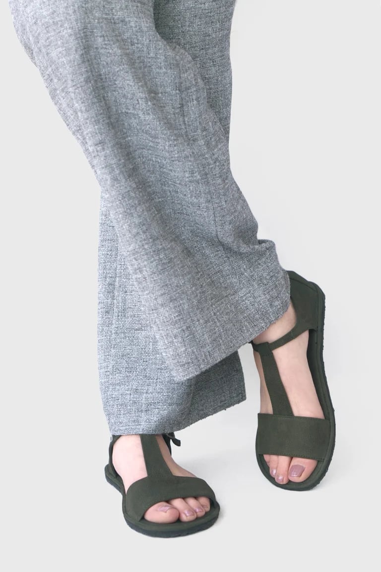 Image of T-strap Sandals in Olive Nubuck - 39 EU - Ready to ship