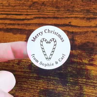 Image 2 of 35x Foiled Custom Name Christmas Candy Cane Stickers