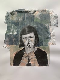 Precious a vintage girl portrait in mixed media on paper