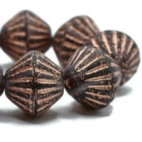 Image 5 of Tribal Bicone Czech Pressed Glass 11x10mm 15 beads Choose Your Color