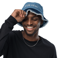 Image 4 of ‘JAH SWAG’ Embroidered Distressed Denim Bucket Hat