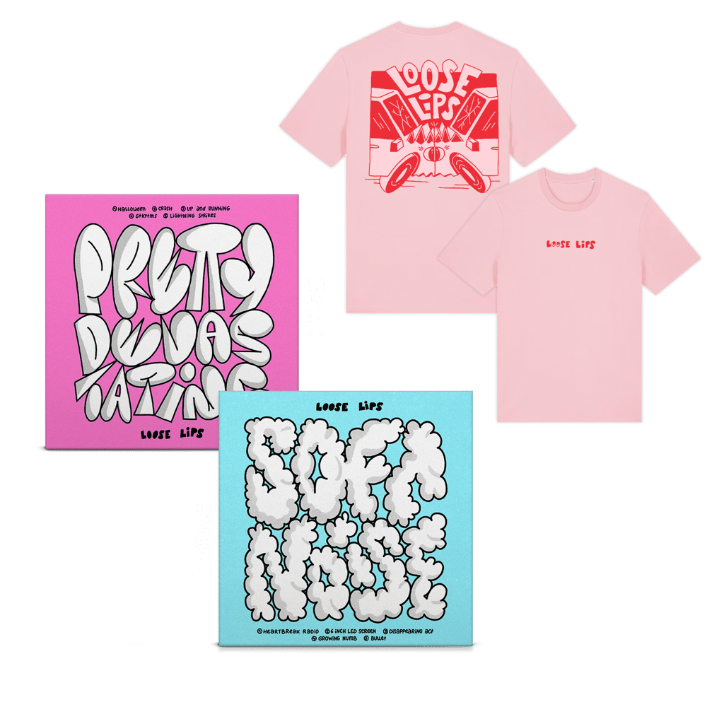 BUNDLE: Doppel-EP "Pretty Devastating" & "Soft Noise" Vinyl + T-Shirt "Crash" Pink