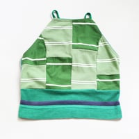 Image 1 of green patchwork stripes apron adult M/L medium large halter adjustable tie courtneycourtney crop top