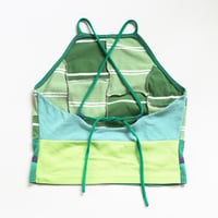 Image 4 of green patchwork stripes apron adult M/L medium large halter adjustable tie courtneycourtney crop top