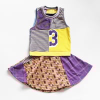 Image 1 of purple three 3T 3 3rd third twirly birthday bday party skirt set matching tank sleeveless