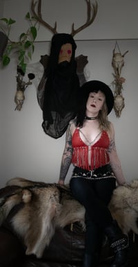 Image 2 of Hellbent Chained to the Nite Red leather fringe top