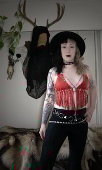 Image 3 of Hellbent Chained to the Nite Red leather fringe top
