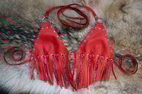 Image 4 of Hellbent Chained to the Nite Red leather fringe top
