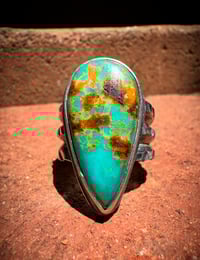 Image 2 of WL&A Handmade Heavy Ingot Old Style Split Band Phoenix RisingTurquoise Ring - Size 7.5