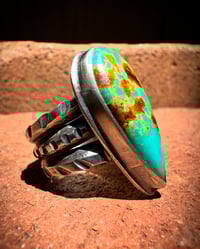 Image 3 of WL&A Handmade Heavy Ingot Old Style Split Band Phoenix RisingTurquoise Ring - Size 7.5