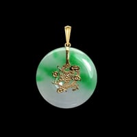 Image 1 of 10K Dragon Disc Pendant Marble Jade