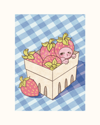 Image 2 of Peekaboo Strawberry Postcard Print