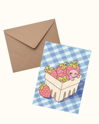 Image 1 of Peekaboo Strawberry Postcard Print