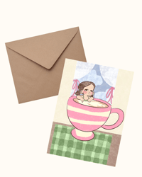 Image 1 of Girl in a Teacup Postcard Print