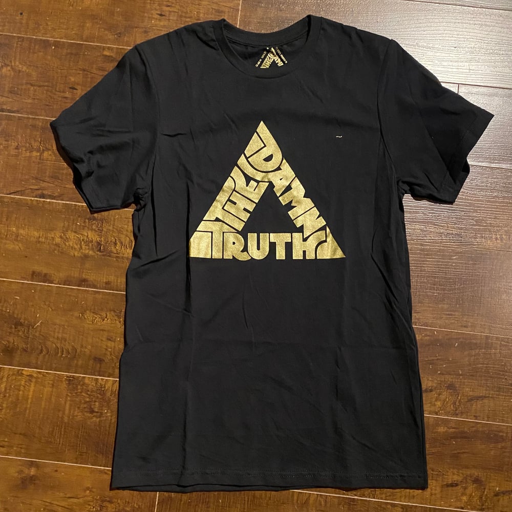 Image of Gold Triangle Logo on Black T-Shirt