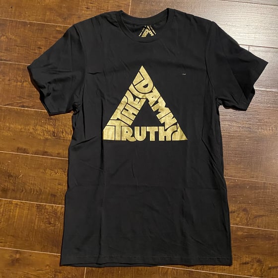 Image of Gold Triangle Logo on Black T-Shirt