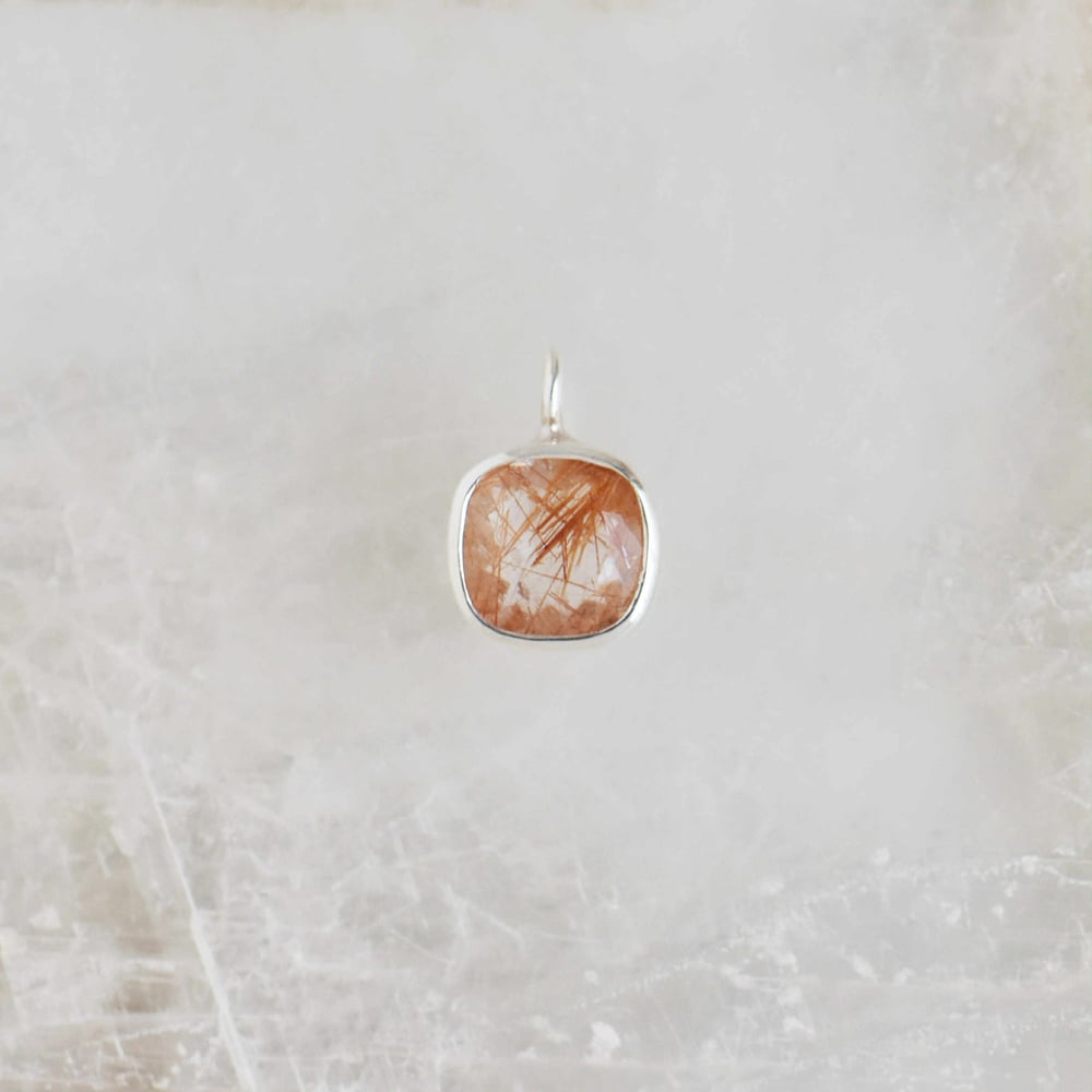 Image of Red Rutilated Quartz cushion cut silver necklace