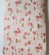 Image 2 of 1960s Vintage Mitre Wallpaper Rolls - Pink Roses Retro MCM Floral Geometric Romantic - (Set of 2)