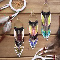Image 1 of Southwestern Style Beaded Earrings | Beaded Boho Fringe Earrings