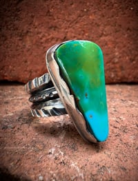 Image 1 of WL&A Handmade Heavy Ingot Old Style Split Band Royston Turquoise Ring - Size 10