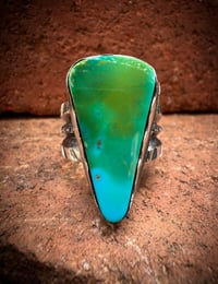 Image 2 of WL&A Handmade Heavy Ingot Old Style Split Band Royston Turquoise Ring - Size 10