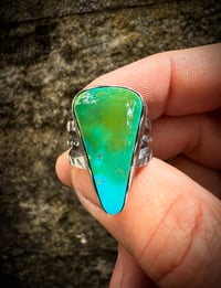 Image 3 of WL&A Handmade Heavy Ingot Old Style Split Band Royston Turquoise Ring - Size 10