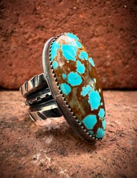 Image 1 of WL&A Handmade Heavy Ingot Old Style Split Band Spotted Quartz No 8 Turquoise Ring - Size 8