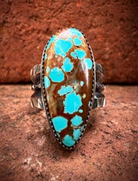 Image 2 of WL&A Handmade Heavy Ingot Old Style Split Band Spotted Quartz No 8 Turquoise Ring - Size 8