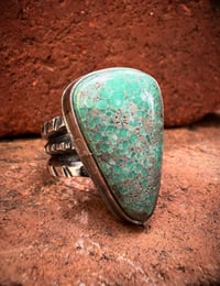 Image 1 of WL&A Handmade Heavy Ingot Old Style Split Band Minty Broken Arrow Turquoise Ring - Size 11