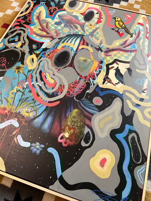 Image of “The amount of enjoyment I get from being alone varies greatly” original painting custom framed