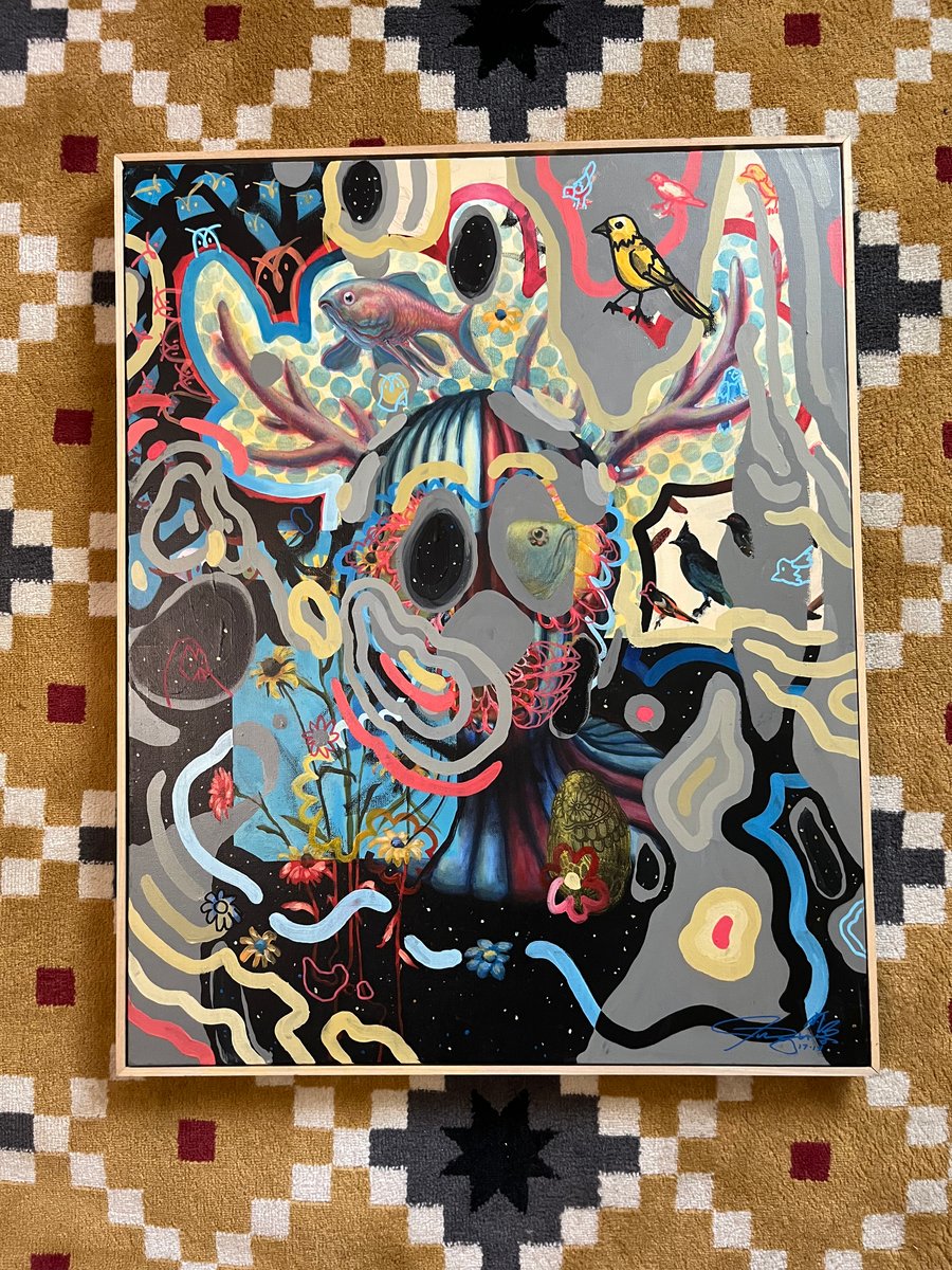 Image of “The amount of enjoyment I get from being alone varies greatly” original painting custom framed