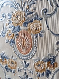 Image 2 of 1980s Vintage Zen Wallpaper Rolls - Retro MCM Swags Stripe Classy Pearl Blue Cameo - (Set of 2 & 3)