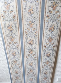 Image 3 of 1980s Vintage Zen Wallpaper Rolls - Retro MCM Swags Stripe Classy Pearl Blue Cameo - (Set of 2 & 3)