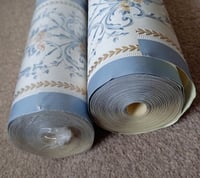 Image 5 of 1980s Vintage Zen Wallpaper Rolls - Retro MCM Swags Stripe Classy Pearl Blue Cameo - (Set of 2 & 3)