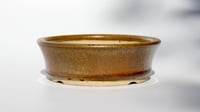 Image 1 of Round bonsai pot in a golden crystalline glaze. D.132mm