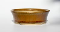 Image 3 of Round bonsai pot in a golden crystalline glaze. D.132mm