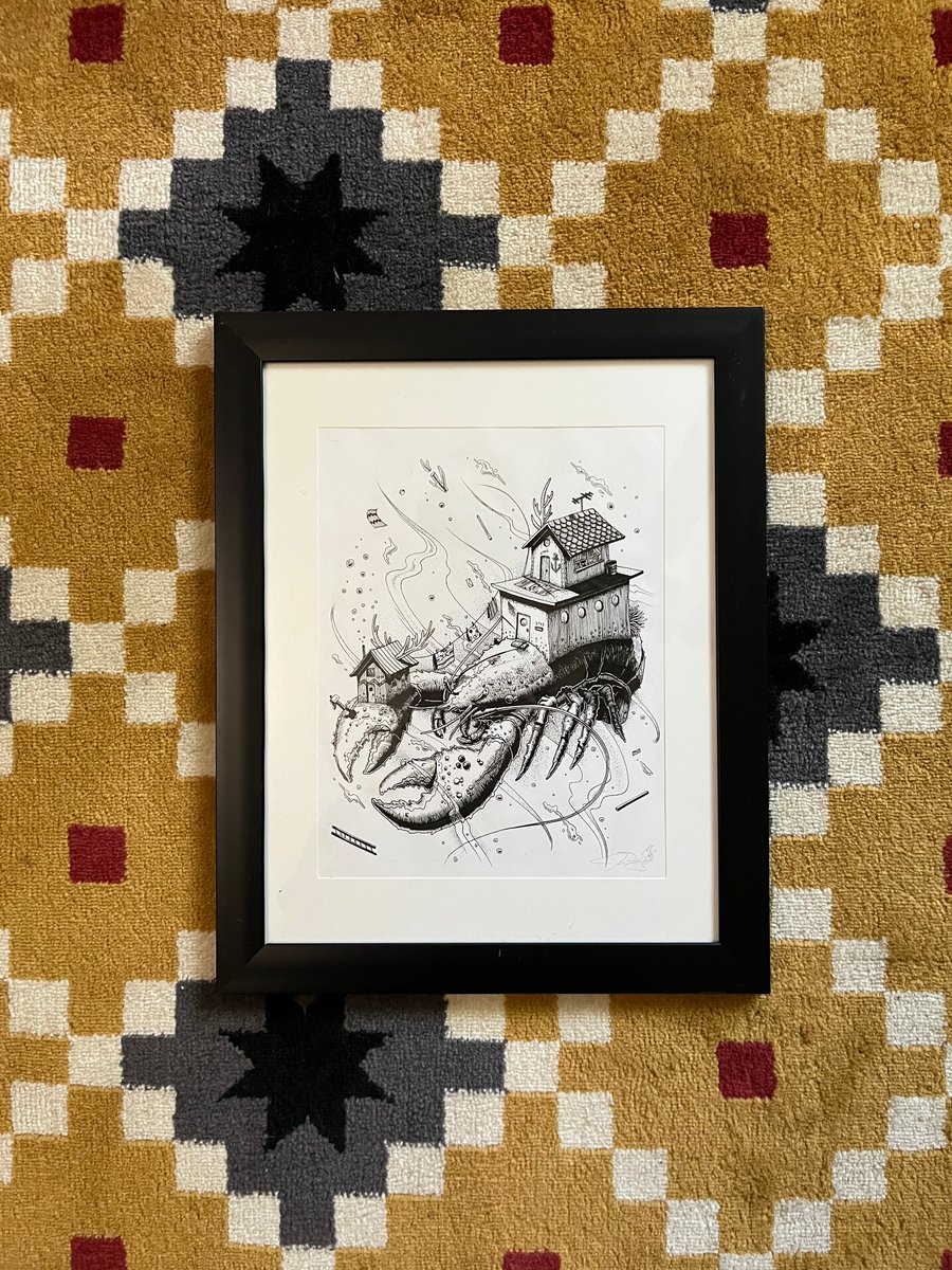 Image of "Lobster Shanty" Original drawing framed