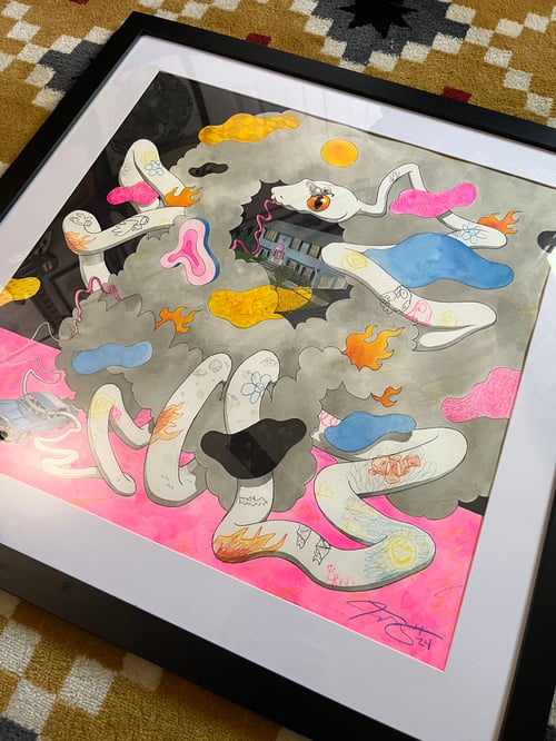 Image of "Fire in Memory lane" Original painting Framed