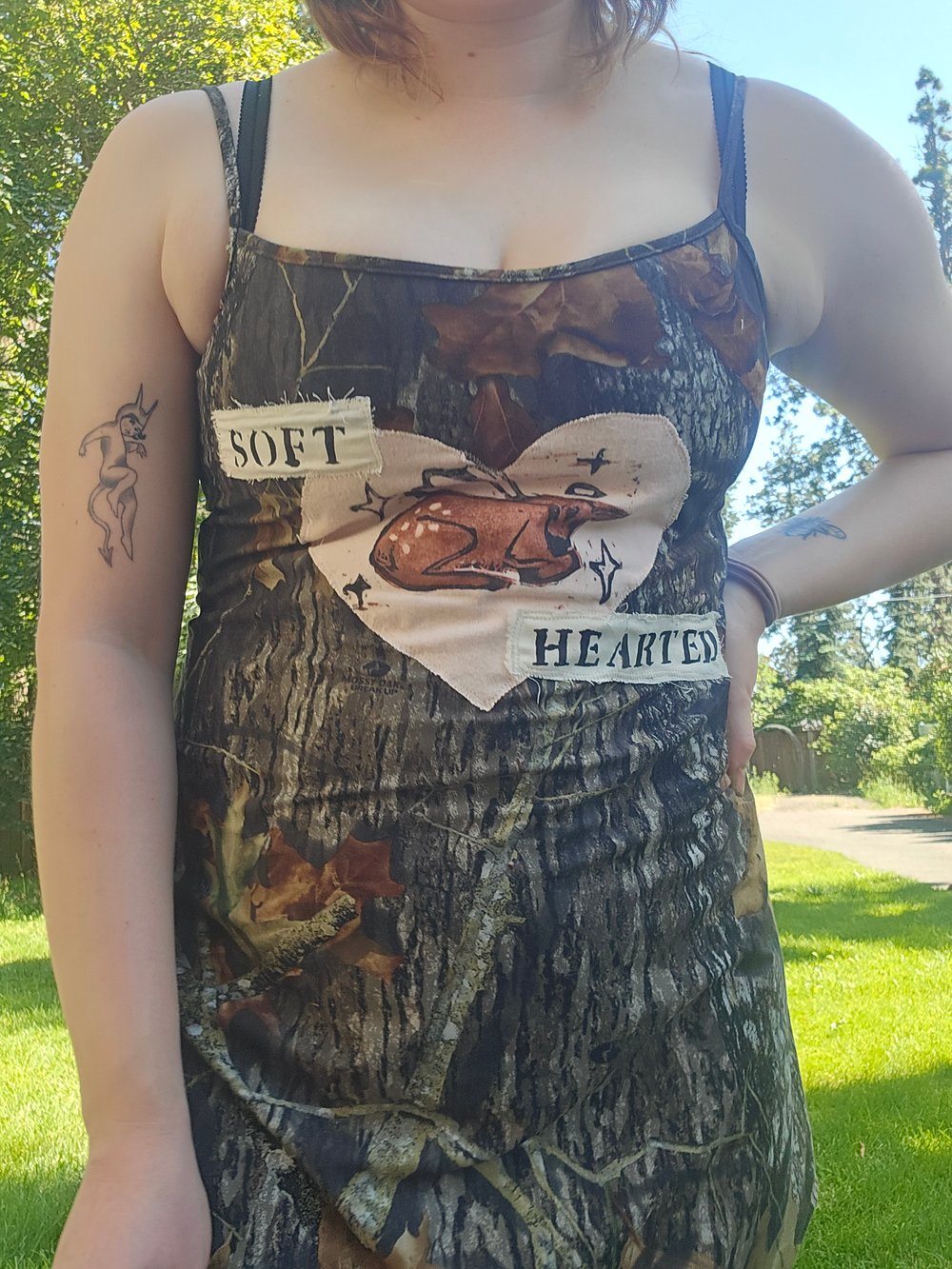 SOFT HEARTED DARK CAMO MINI DRESS