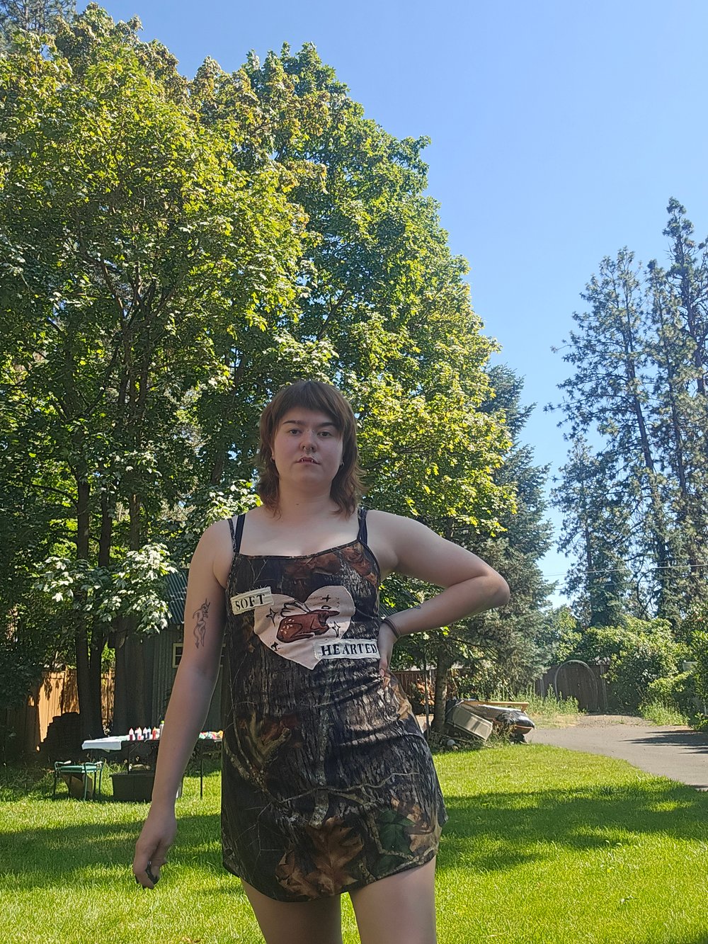 SOFT HEARTED DARK CAMO MINI DRESS