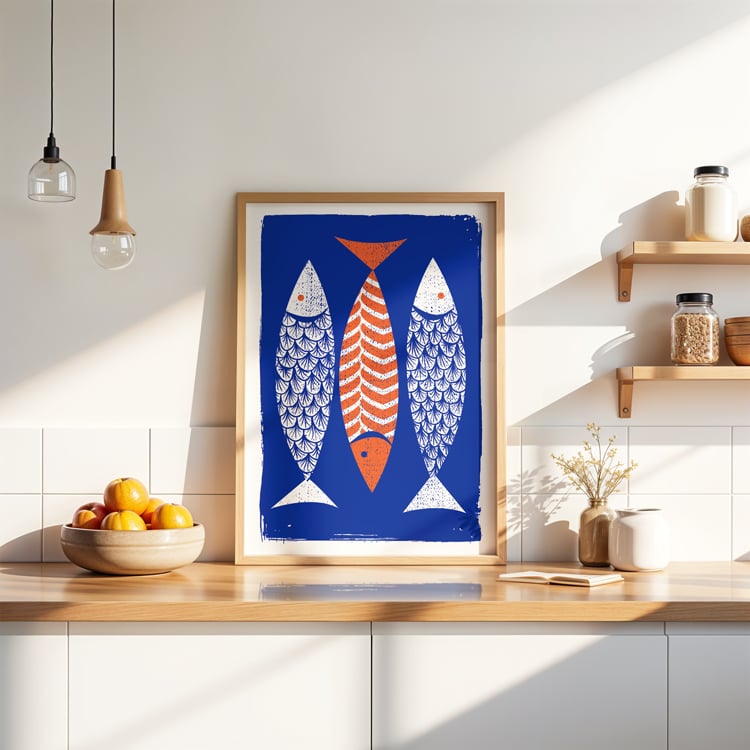3 Fish Coastal and Scandinavian Style Silkscreen Print