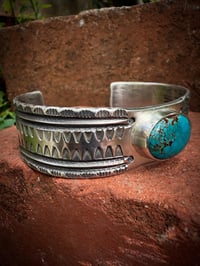 Image 2 of WL&A Handmade Ingot Old Style Thunderbird Turquoise Cuff - Size 7" to 7.5" Wrist