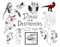 DINOS AND DESTROYERS TATTOO FLASH SHEET