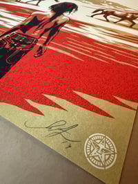 Image 2 of a 5 pack of Shepard Fairey SIGNED gold ink "Protect the Sacred" silkscreens