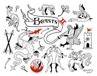 Image 1 of MORE MEDIEVAL BEASTS TATTOO FLASH SHEET