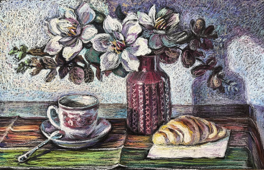 Image of Tatiana Suvorova - Still life with magnolias and a cup of tea