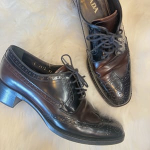 Image of Authentic Prada Oxford Heeled Loafers - Size 8.5/9