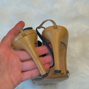 Image of RARE Authentic Dolce & Gabbana Vintage Denim & Leather Kitten Heels - Size 8/8.5