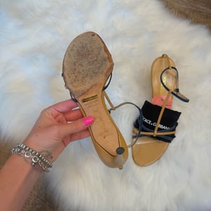 Image of RARE Authentic Dolce & Gabbana Vintage Denim & Leather Kitten Heels - Size 8/8.5